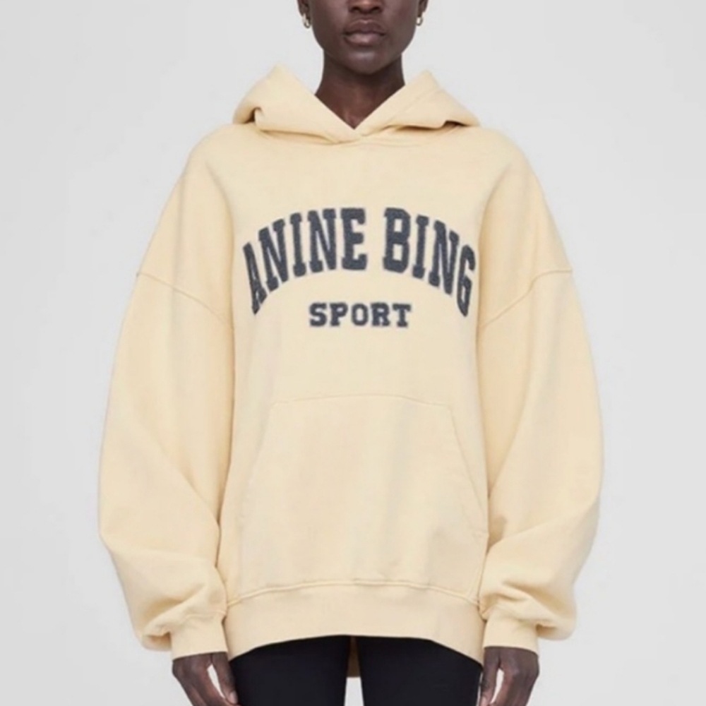 Anine Bing Cream Yellow 'Anine Bing Sport' Oversized Hoodie